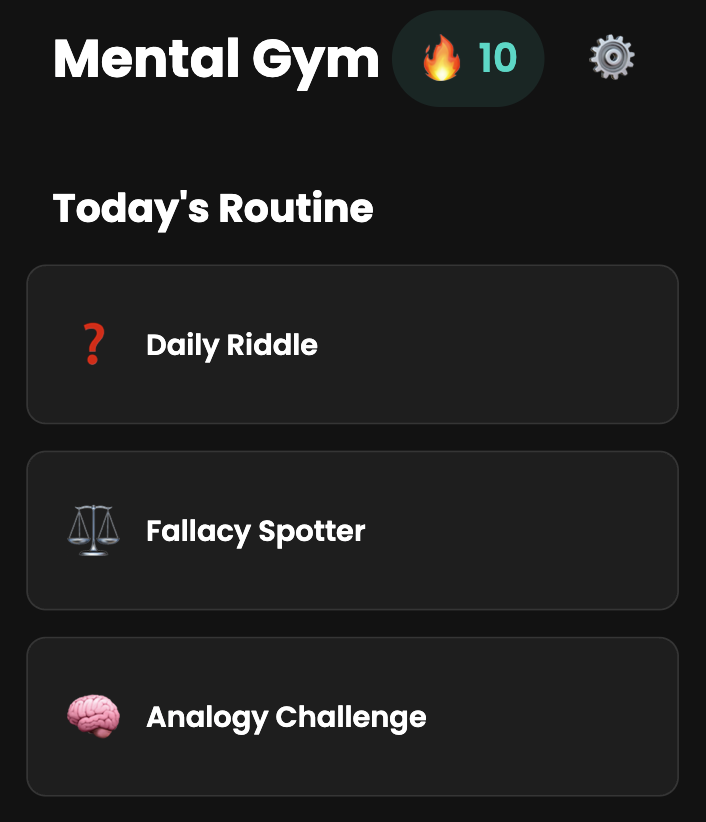 Mental Gym brain training interface